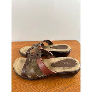 Thom McAn Women’s Leather Open Toe Scandal Brown Size 6.5 W Size 38 Sku 2812